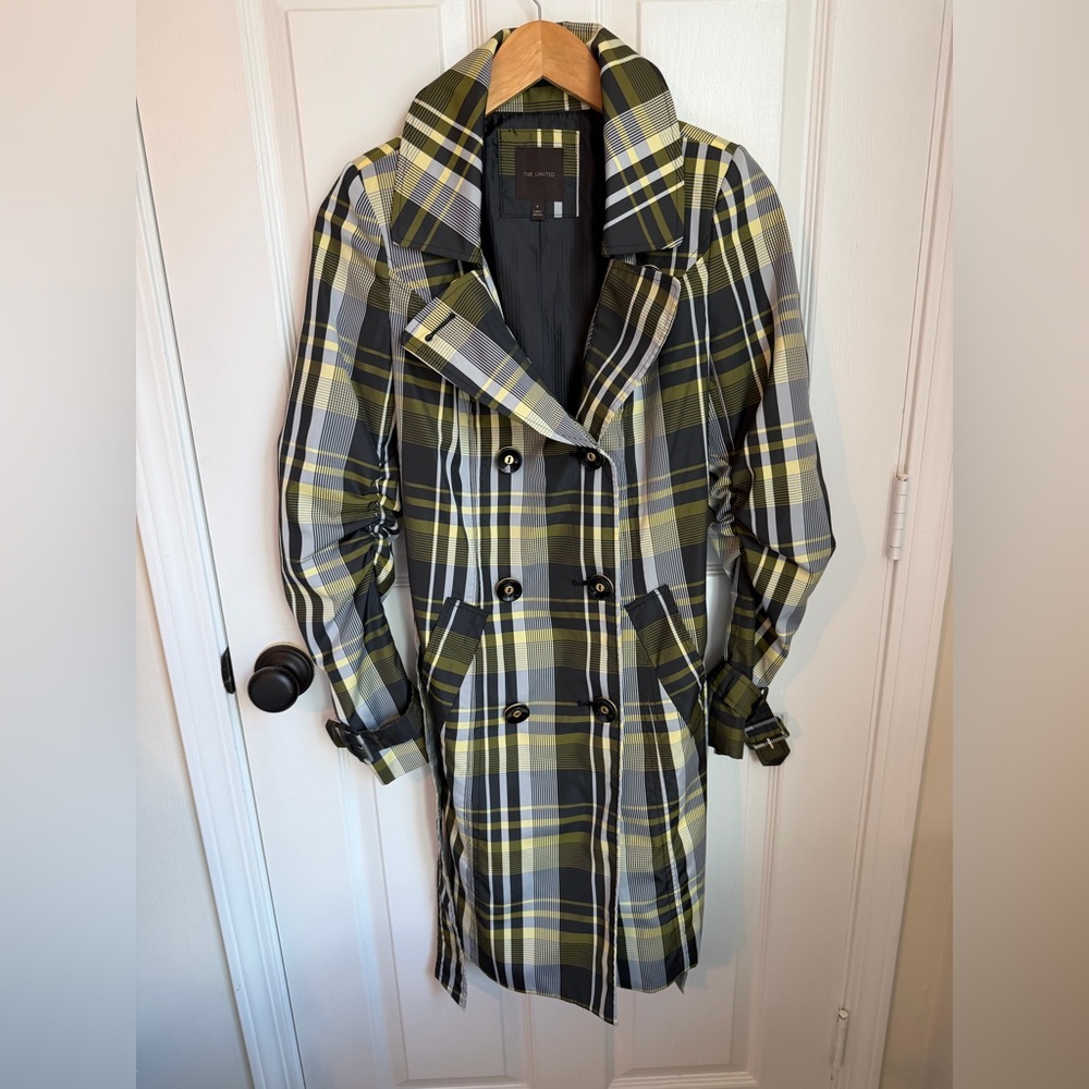 The Limited Spring Belted Plaid Trench Coat Buttons Mid-Thigh Length, Small - Picture 11 of 12